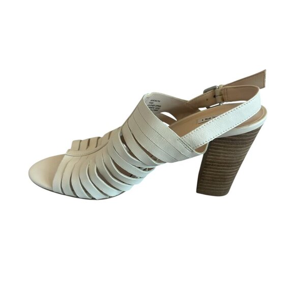 Tahari Makailyn Strappy White High Heel Sandals Leather Wood Block Heel Size 9.5 - Picture 8 of 11